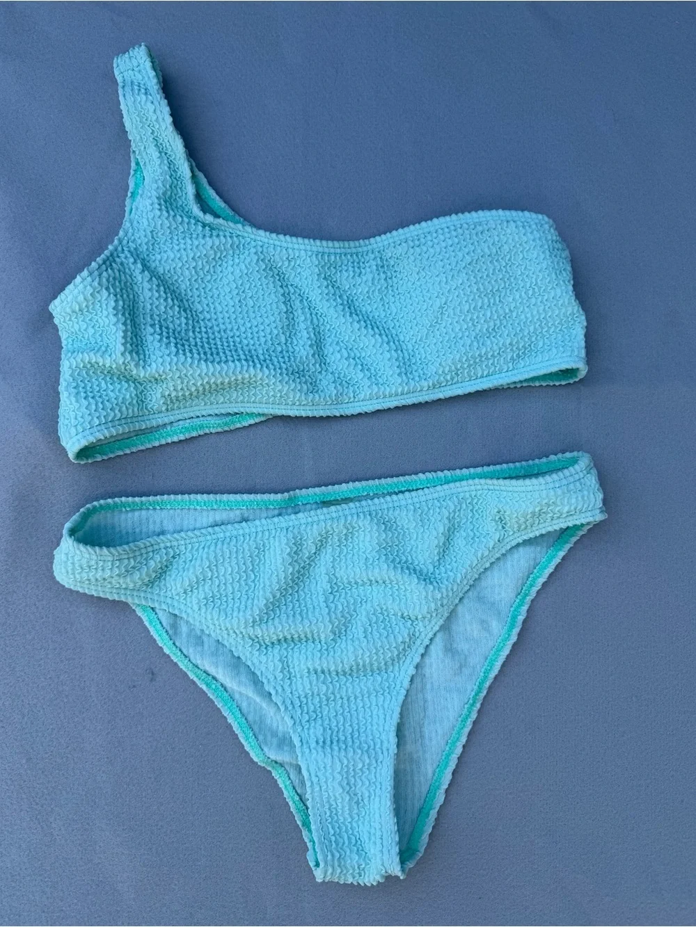 Girl's Two Piece Textured One Strap Bikini Swimsuit Size 160 aka 14-16 #260136
